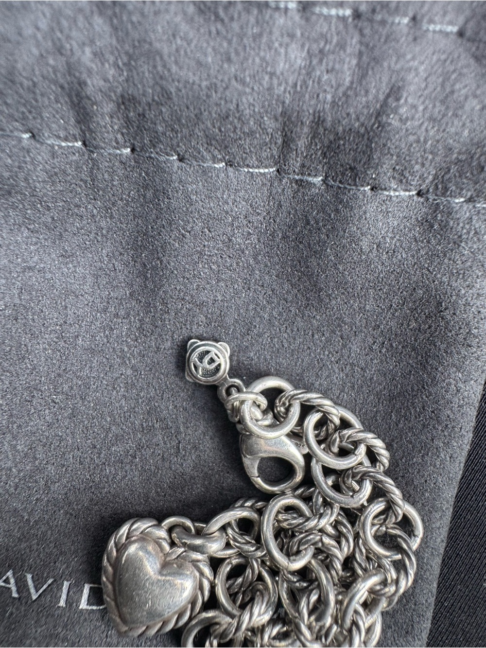 David Yurman Sterling Silver & 14K Gold Puffy Heart Charm Bracelet - Picture 3 of 9